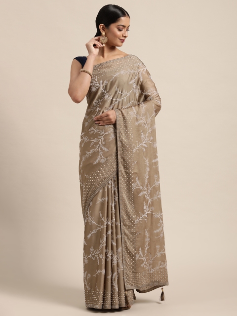 

all about you Beige & White Floral Silk Georgette Saree