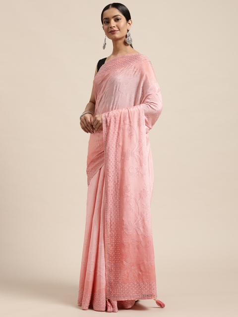 

all about you Pink Floral Beads and Stones Saree