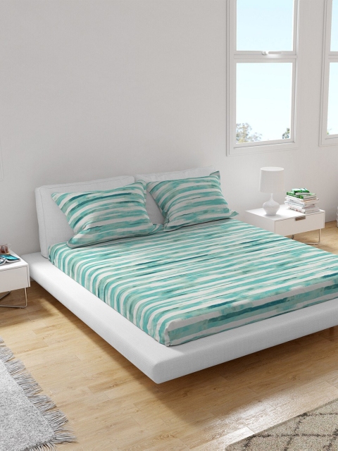 

Himeya White & Blue 150 TC King Sustainable Bedsheet with 2 Pillow Covers