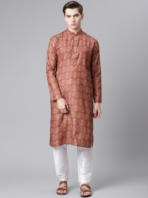 

Readiprint Fashions Men Brown & White Cotton Bandhani Printed Kurta with Churidar