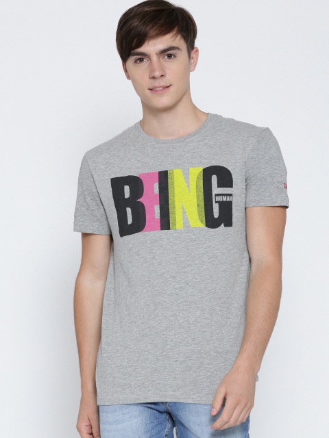 

Being Human Men Grey Melange Printed T-Shirt