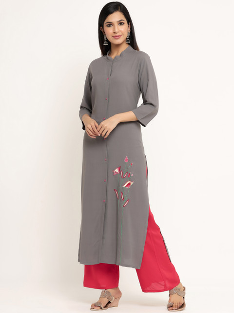

Aprique FAB Women Grey Embroidered Kurta