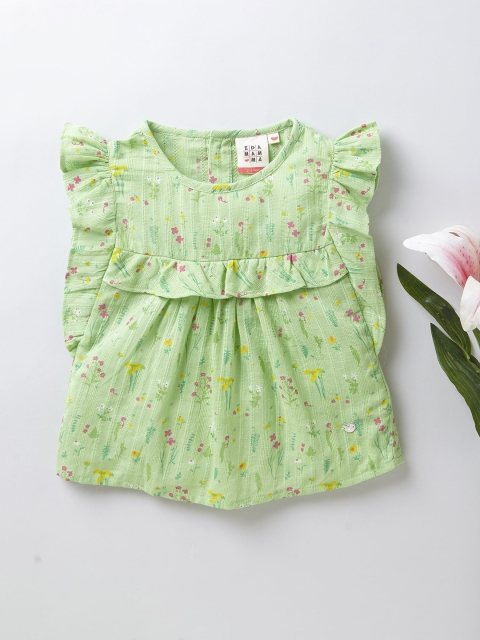 

Ed-a-Mamma Green Floral Flared Sleeve Ruffles Tiered Sustainable Top