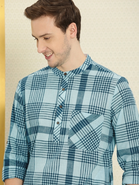 

Ode by House of Pataudi Men Blue Checked Rozana Kurta