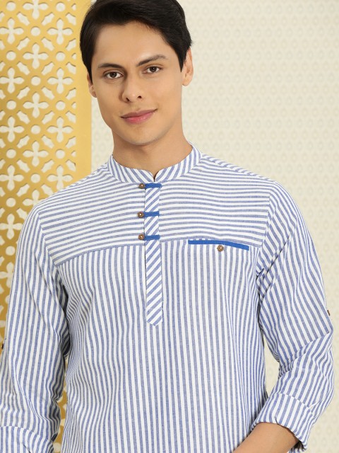 

House of Pataudi Men Blue & White Striped Kurta