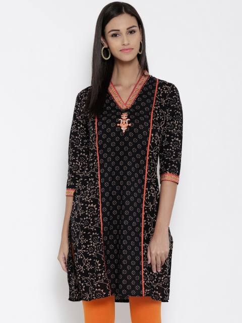 

RANGMANCH BY PANTALOONS Women Black Printed Kurta