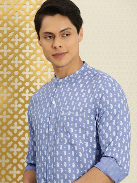 

House of Pataudi Men Blue Opaque Rozana Printed Casual Shirt