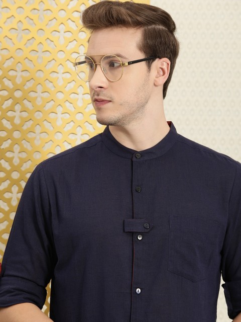 

House of Pataudi Men Navy Blue Opaque Rozana Casual Shirt