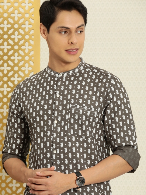 

House of Pataudi Men Charcoal Opaque Rozana Printed Casual Shirt