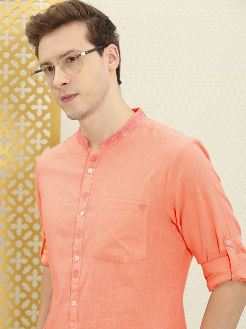 

House of Pataudi Men Peach-Coloured Rozana Casual Shirt