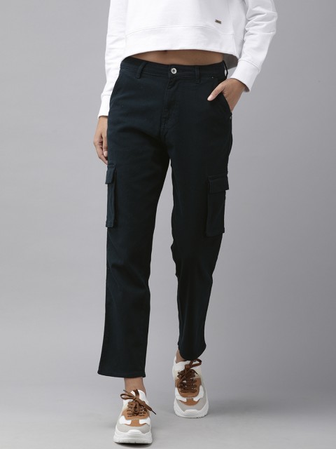 

Roadster Women Navy Blue Slim Fit High-Rise Cargos