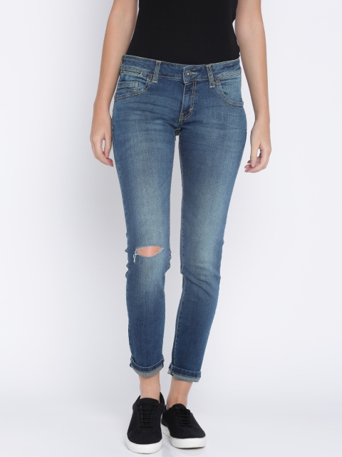 

Pepe Jeans Women Blue Regular Fit Mid-Rise Slash Knee Stretchable Jeans