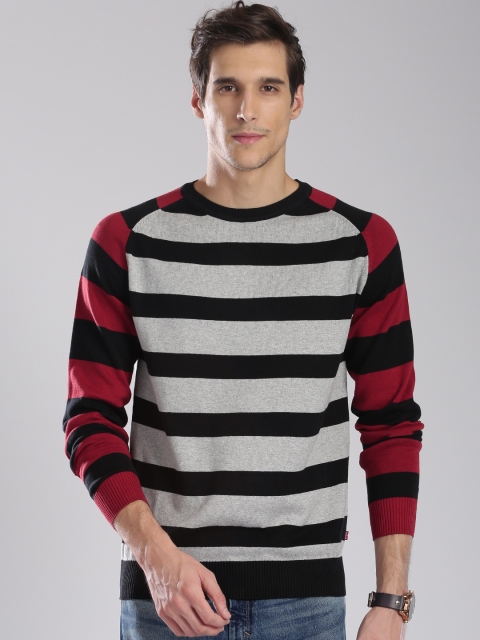 

Levis Men Grey Melange Striped Sweater
