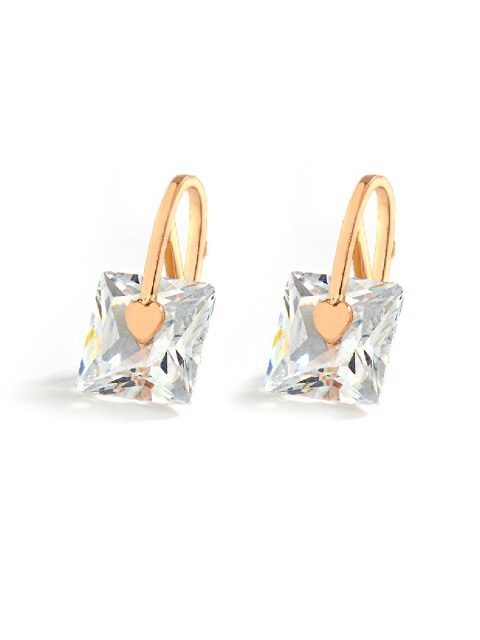 

OOMPH Gold Toned & White Diamond Shaped Cubic Zirconia Handcrafted Drop Earrings