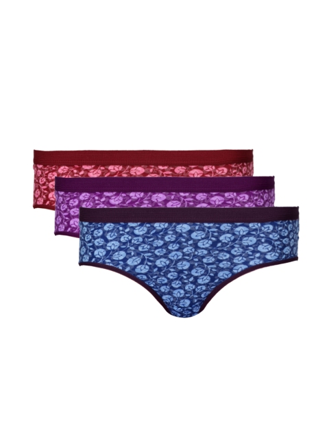 

Red Rose Women Pack of 3 Printed Briefs, Maroon