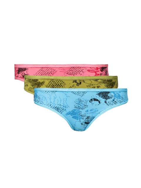 

Red Rose Women Pack of 3 Printed Bikini Briefs, Blue