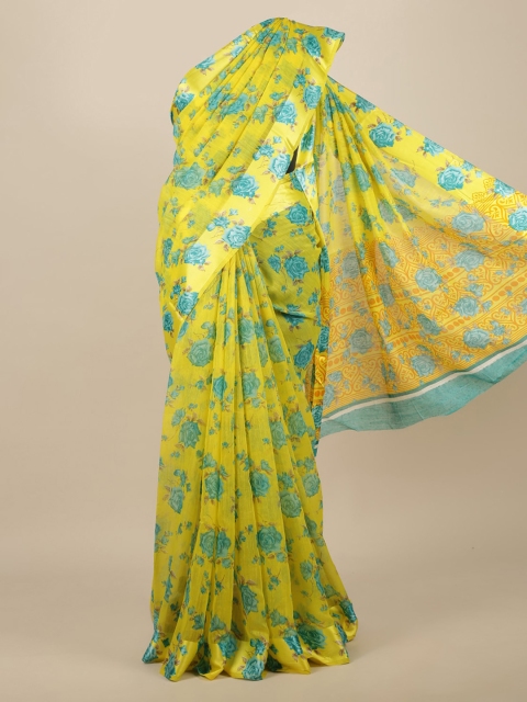 

Pothys Yellow & Turquoise Blue Floral Cotton Blend Saree