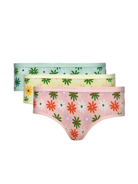 

Red Rose Women Pack of 3 Printed Briefs, Green