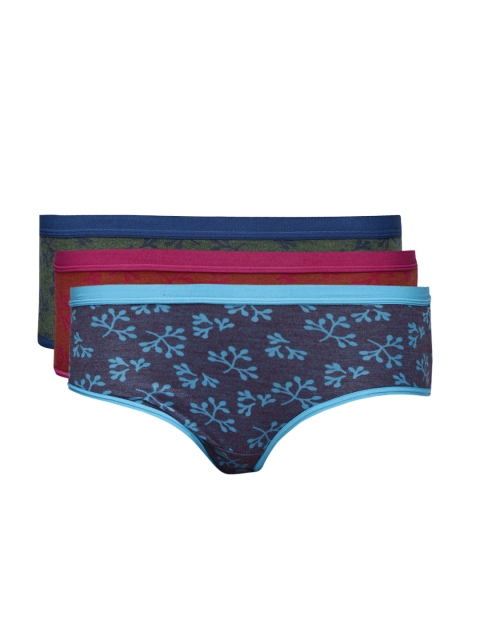 

Red Rose Women Pack of 3 Printed Briefs, Magenta