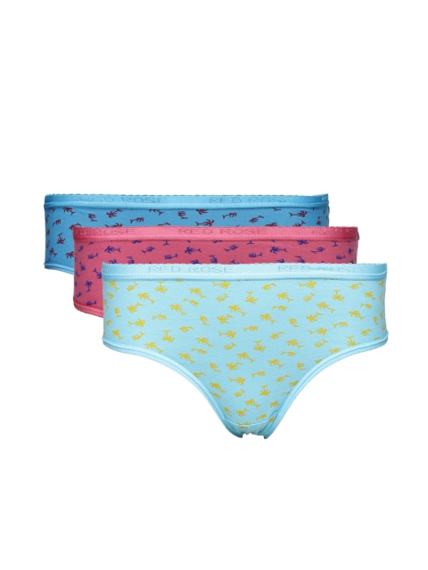 

Red Rose Women Pack of 3 Printed Briefs, Blue