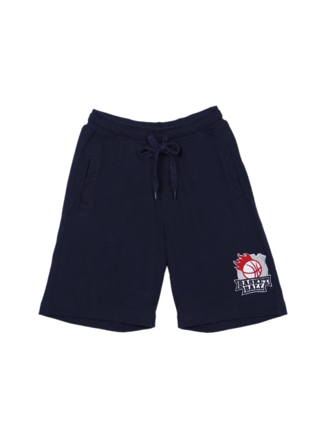 

GOJI Boys Navy Blue Smiley Placement Printed Mid-Rise Regular Shorts