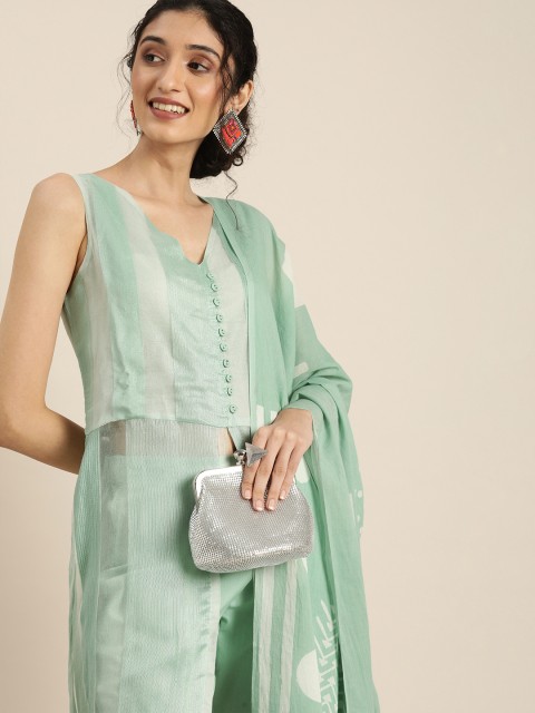 

Taavi Women Green Regular Pure Cotton Woven Legacy A-Line Sustainable Kurta Set