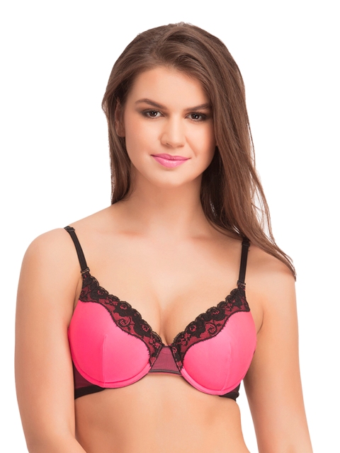 

Clovia Black & Pink Medium-Coverage Bra BR0554P14