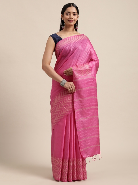 

swatika Pink Silk Cotton Bhagalpuri Handloom Saree