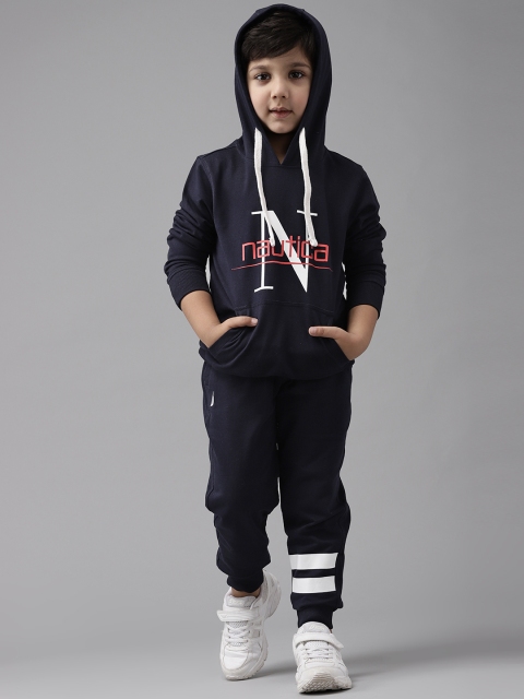 

Nautica Boys Navy Blue Cotton Brand Logo Print Hooded Sweatshirt