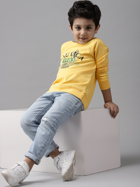 

Nautica Boys Yellow & Navy Blue Pure Cotton Brand Logo Printed Sweatshirt