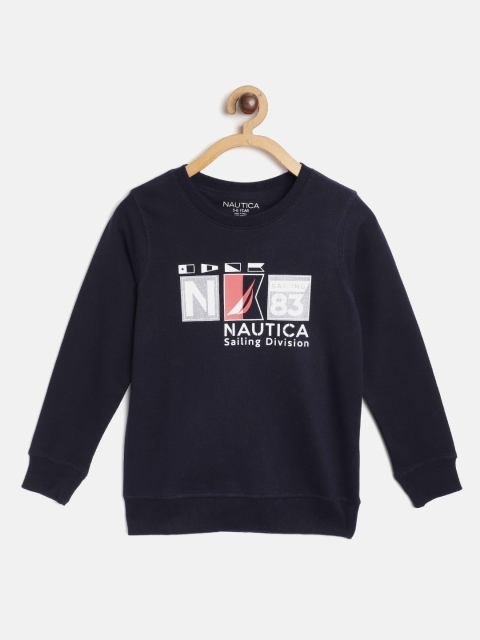 

Nautica Boys Navy Blue & White Brand Logo Print Cotton Sweatshirt