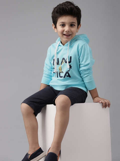 

Nautica Boys Blue Pure Cotton Brand Logo Print Hooded Sweatshirt