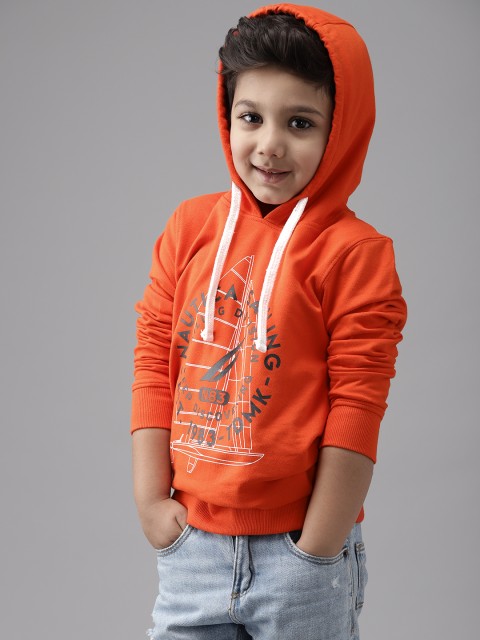

Nautica Boys Orange & Navy Pure Cotton Brand Logo Print Hooded Sweatshirt
