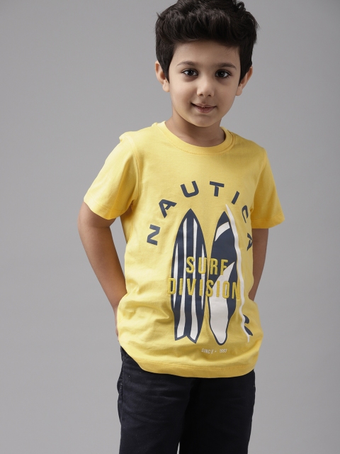 

Nautica Boys Yellow & Navy Pure Cotton Brand Logo & Nautical Print T-shirt