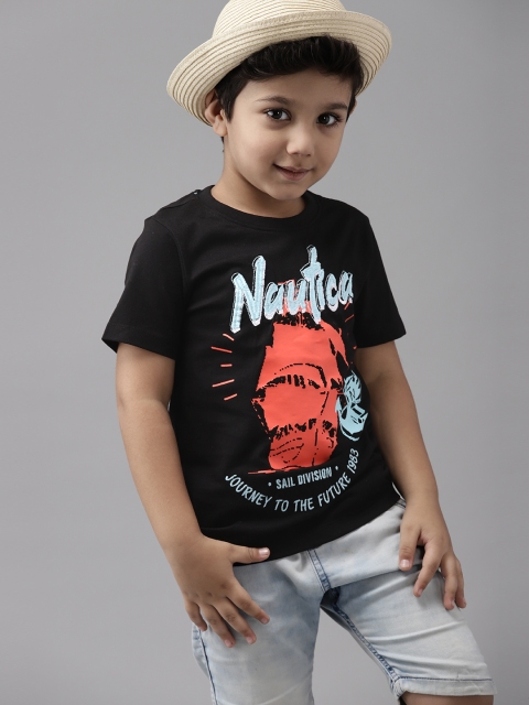 

Nautica Boys Black Pure Cotton Printed T-shirt