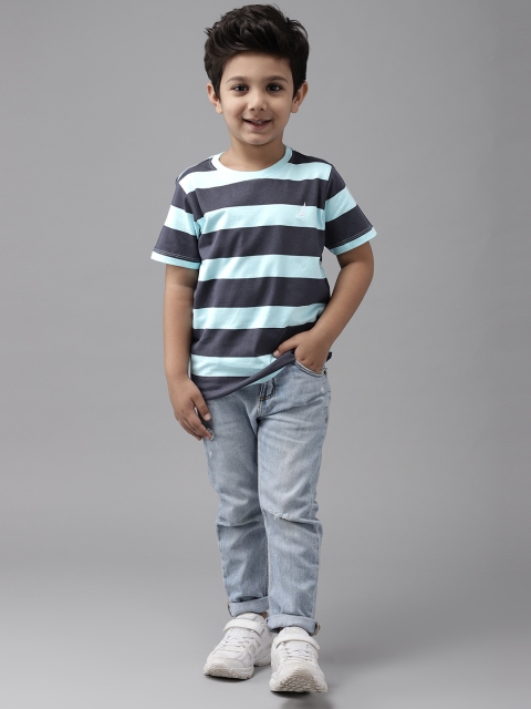 

Nautica Boys Blue Pure Cotton Striped T-shirt