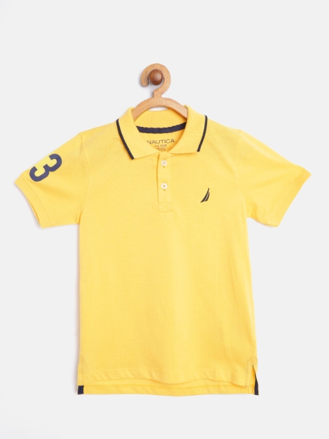 

Nautica Boys Yellow Pure Cotton Solid Polo Collar T-shirt