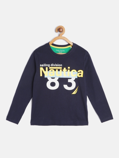

Nautica Boys Navy Blue Brand Logo Print Round Neck Pure Cotton T-shirt
