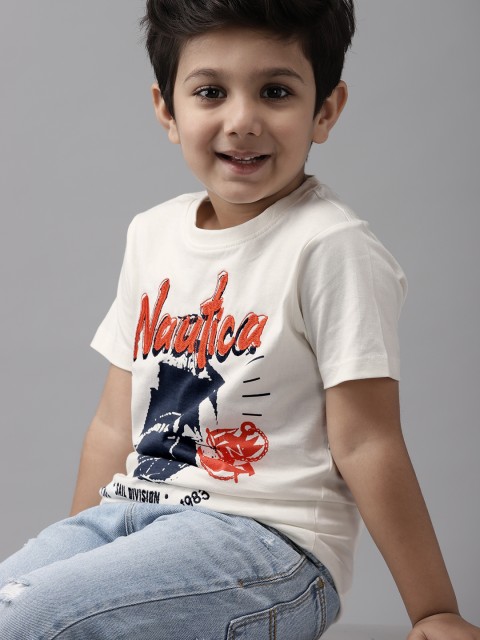 

Nautica Boys White Pure Cotton Printed T-shirt