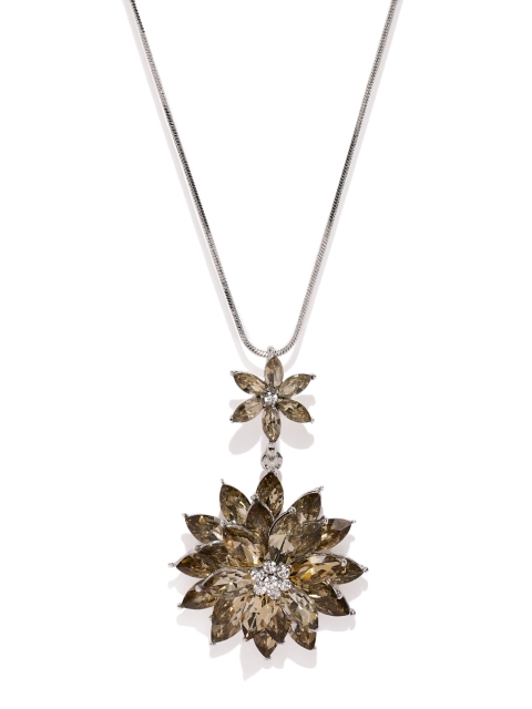 

DressBerry Silver-Toned Embellished Olive Pendant with Chain, Yellow