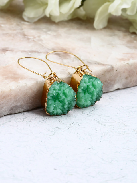 

DressBerry Gold-Toned & Green Beaded Drop Earrings
