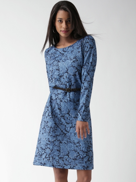 

SELA Blue Printed Belted Dress