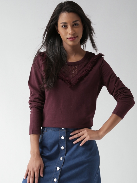 

SELA Burgundy Crochet Detail Sweatshirt