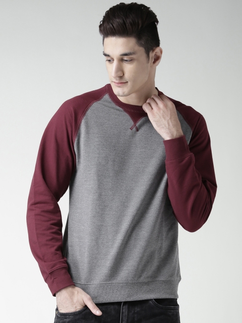 

SELA Grey Melange & Maroon Colourblocked Sweatshirt