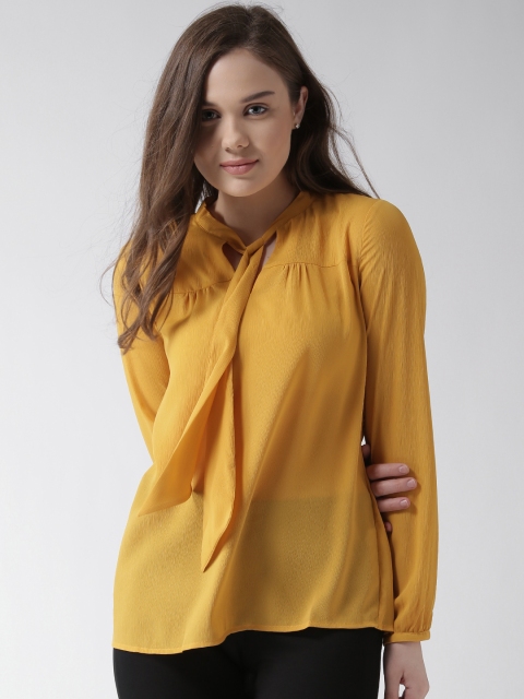 

SELA Women Mustard Yellow Crinkled Top