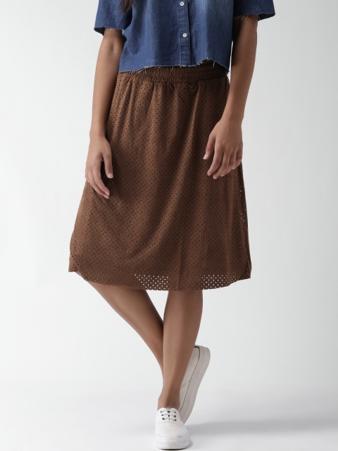 

SELA Coffee Brown Cut-Out A-Line Skirt