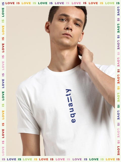 

ether Unisex White Blue Typography Print Round Neck Pure Cotton T-shirt