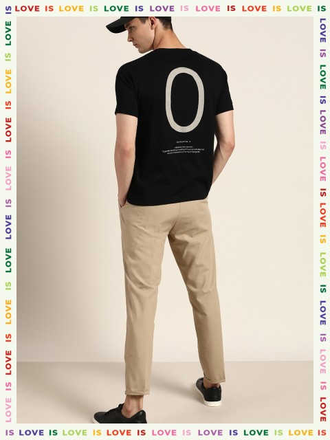 

ether Unisex Black Beige Typography Print Round Neck Pure Cotton T-shirt