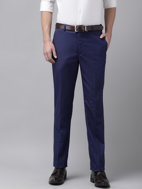

Park Avenue Men Blue Textured Smart Fit Formal Trousers