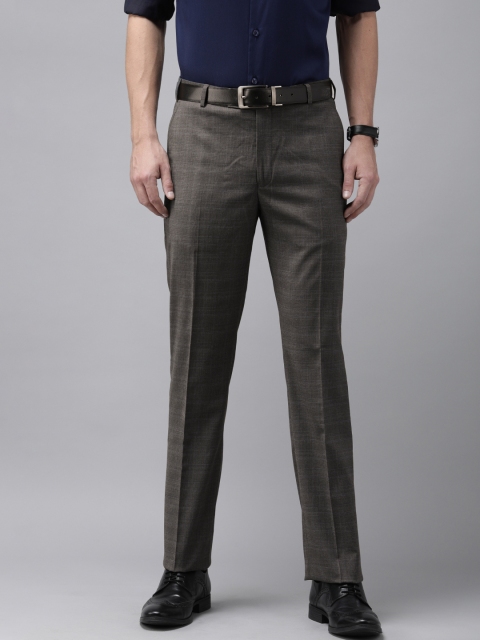 

Park Avenue Men Grey Checked Smart Fit Formal Trousers